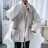 AIDASE  -  American New Simple Workwear Black Jacket Men Trendy Handsome Loose Korean Streetwear Versatile Large Size Student Jacket aidase-shop