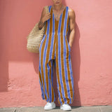 AIDASE  -  Men Jumpsuits Striped V Neck Sleeveless Casual Male Rompers Streetwear Loose Vacation Summer Fashion Male Overalls S-5XL aidase-shop