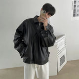 AIDASE  -  Black PU Leather Oversized Coats Collar Zip-Up Men's Jacket Korean Style Faux Leather Casual Bomber Biker Jacket aidase-shop