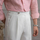 Aidase 100% Linen Italian Naples Pants Men High Waist Straight  Suit Trousers Spring Summer Fashion Lightweight Breathable Casual Pants