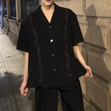 AIDASE  -  Embroidered Fashion Men Shirt Versatile Short Sleeve V-neck Single Breasted Design Loose Men Tops Summer Menswear aidase-shop