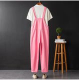 AIDASE  -  Men Pink Bib Overalls Casual Adjustable Suspenders Jumpsuits Y2K Loose Straight Pants aidase-shop