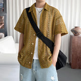 AIDASE  -  Niche Fashion Men's Shirts Floral Texture Hollow Out Design Short Sleeve Solid Color Lapel Single Breasted Shirt 21E6625 aidase-shop