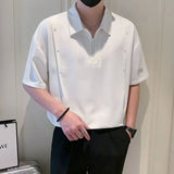 Aidase New Summer Minimalist Trendy Solid Color Men's Lapel Half Zipper Button Short Sleeve Shirt Fashion Casual Loose Polo Shirts