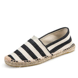 AIDASE  -  Mens Espadrilles Men Patchwork Slip on Summer Shoes Men Loafers Breathable Canvas Shoes Fashion Jute Wrapped Black Stripe aidase-shop