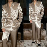 AIDASE  -  Elegant Glossy Men Suits Casual 2 Piece Coat Pants Groom Suit Silk Blazer Pants Wedding Prom Party Jacket Size Customized aidase-shop