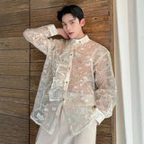 AIDASE  -  New Summer Male Shirts Long Sleeve Threedimensional Embroidery Jacquard Decoration Singel Breasted Stand Menwear aidase-shop