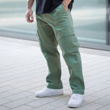 AIDASE  -  Men Khaki Wide Leg Pants Summer Male Button Pocket Loose Straight Cargo Full Trousers aidase-shop