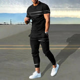 AIDASE  -  Summer Male Loose Casual Printing T-shirt Elastic Waist Pants Set Men Short Sleeve Street Style Pullover Tee Sweatpants Homme aidase-shop