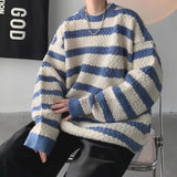 AIDASE  -  Round neck casual and fashionable knit sweater trendy and popular winter pullover for men loose fit long sleeves striped tr aidase-shop