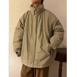 AIDASE  -  Japanese Cityboy Stand Collar Padded Jacket Men's Winter Thick Warm Loose Cotton Jacket Khaki Simple High Street Solid Parkas aidase-shop