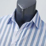 AIDASE  -  Elegant Roll-Up Sleeves Men'S Plaid Shirt Mens Fashion Casual Striped Linen Lapel Long Sleeve Shirt Top Blouse рубашка aidase-shop