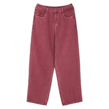 AIDASE  -  High Waist Straight Leg Raspberry Pink Denim Jeans Men Summer New Loose Wide Leg Floor-Length Pants Clean Washed Effect aidase-shop