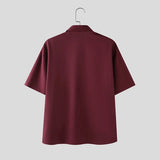 AIDASE  -  Men Shirt Solid Color Lapel Short Sleeve Button Men Clothing With Tie Streetwear Loose Korean Style Fashion Casual Tops aidase-shop