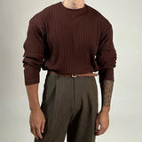 Aidase Mens Autumn Concave Convex Striped Off-Shoulder Long-Sleeved Knitted T-Shirt Gender-Neutral Casual Solid Color Loose Top Unisex aidase-shop