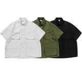 AIDASE  -  Men'S Vintage Cargo Shirt With Pocket Short Sleeves Regular Fit Men'S Plaid Shirt aidase-shop