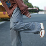 AIDASE  -  Vintage Cargo Pants Men Fashion Streetwear Pockets Wide Leg Straight Y2k Casual Trousers Baggy Drawstring Overalls Black/Gray aidase-shop