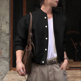 AIDASE  -  Men Jackets Solid Color Stand Collar Long Sleeve Button Men Coats Streetwear Loose Korean Style Fashion Casual Outerwear aidase-shop
