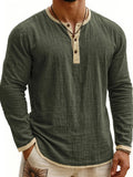 AIDASE  -  Men's Digital Printing Two-Tone Henley Shirt 3-Button Casual Long Sleeve Top Spring Summer Soft Breathable Crew Neck Pullover aidase-shop