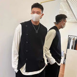 Aidase Round Collar Black Man Clothes Sleeveless Knitted Sweaters for Men Solid Color Vest Plain Waistcoat Crewneck Street Sale Wool S