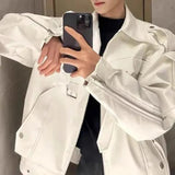 AIDASE  -  Korean Style Y2k Black Leather Jacket Mens Autumn Winter Fashion High-End Motorcycle Clothing Versatile Loose Workwear Jacket aidase-shop