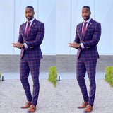 Aidase mens outfits Classic Purple Plaid Men Tuxedos Vintage One Button Slim Fit Blazer Suits England Style Gentlemen Smart Casual Check Pants Set