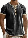 AIDASE  -  Summer New Men's Cotton Linen Shirt Casual Contrast Trim Short Sleeve Top Breathable Comfort Slim Fit Sports Casual Shirt aidase-shop