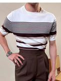 AIDASE  -  Summer Men's Knitted round Ne T-irt Thin ort Sve Breathable Faionable Striped Sea Soul irt Versatile Casual... aidase-shop