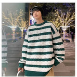 AIDASE  -  Round neck casual and fashionable knit sweater trendy and popular winter pullover for men loose fit long sleeves striped tr aidase-shop