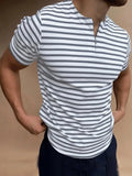 AIDASE  -  Casual Mens Striped T-shirts Summer Slim Fit Short Sleeve Pullover Tops New Fashion Zipper O-Neck Tee Shirts Men Streetwear aidase-shop