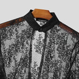 AIDASE  -  Men Shirt Lace Patchwork See Through Long Sleeve Sexy Tops Camisas Streetwear Hollow Out Fashion Men Clothing S-3XL aidase-shop