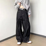 AIDASE  -  Summer New Men's Solid Color Pleated Baggy Jeans American Retro Fashion Trend Street Hip-Hop Niche Breathable Men's Bottoms aidase-shop