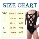 AIDASE  -  Mens PU Leather Bodysuits Sleeveless Leotard Front Hollow Out Rompers Faux Leather Jumpsuit Wrestling Singlet Nightclub Bodysuit aidase-shop