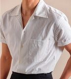 AIDASE  -  Cuban Collar Shirt Men's Short Sleeved High-end Summer Striped Thin Shirt Camisa Social Masculina Stylish Shirts For Men aidase-shop