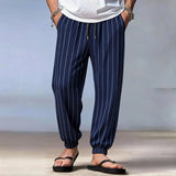 AIDASE  -  Men's Vertical Striped Jogger Pants Drawstring Waist Casual Tapered Trousers Lightweight Beach Bot for Summer aidase-shop
