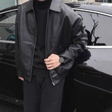 AIDASE  -  Man Motorcycle Leather Jacket Trendy Faux Leather Utility Jacket Men's Collared Zip Up Casual PU Leather Coat Outerwear aidase-shop