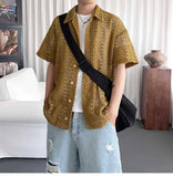 AIDASE  -  Niche Fashion Men's Shirts Floral Texture Hollow Out Design Short Sleeve Solid Color Lapel Single Breasted Shirt 21E6625 aidase-shop