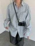 AIDASE  -  Unisex Casual Striped Relaxed-Fit Long Sleeve Shirt in Soft Sage, Classic Blue & Timeless Charcoal aidase-shop