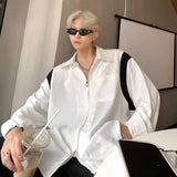 Aidase  Men Trendy Contrast Color Casual Streetwear Oversized Zipper Shirts Y2K Harajuku Long Sleeve Pocket Chic Tops Camisas De Hombre