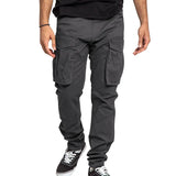 AIDASE  -  Spring Autumn Casual Pants Men Solid Color Cargo Pants Drawstring Multi Pocket Jogging Sports Mens Outdoor Straight Trousers aidase-shop