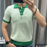 Aidase Summer Men Short Sleeve Polo Shirts High Quality Geometric Contrast Tee Tops Business Men Casual Lapel Splicing T-shirts aidase-shop
