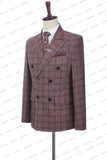 Aidase Men's Wedding Plaid Burgundy Blazers Jacket Pants Vest 3 Pcs Set Slim Fit Business Tuxedo Dress Classic Formal Suits Coat