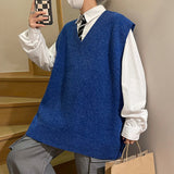 AIDASE  -  Hong Kong style loose autumn and winter men's vest knitted sweater for outerwear trendy camisole college style V-neck loose