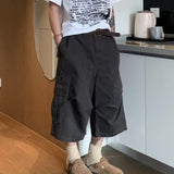 AIDASE  -  Cargo Cropped Pants Mens Summer New Multiple Pockets Casual Wide Leg Tooling Shorts Street Retro Paratrooper Overalls Thin aidase-shop