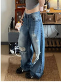 AIDASE  -  Retro American Sle Wide Leg Jeans Men Women Spring Loose Slim Straight Casual Denim Pants Torn Hole Youth Trend Summer aidase-shop