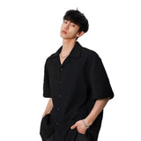 AIDASE  -  Men's Cuban Collar Textured Short Sleeve Shirt Loose Casual Summer Top aidase-shop