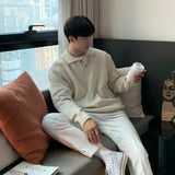 AIDASE  -  Men's New Solid Color Polo Neck Half Button Knitted Pullover Casual Simple Trendy Daily Wear Business Commute Pullover Sweater aidase-shop