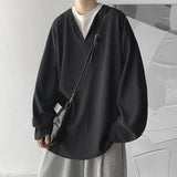 Aidase Spring Autumn Winter Solid Print Letters Casual Men Loose Sporty Cool Boys Soft Pullover T Shirt Long Sleeve Top Two-piece Suit