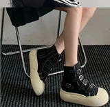 AIDASE  -  Fashion Women Buckle Strap Canvas Shoes High Top Thick Sole Height Increasing Short Ankle Boots Black Beige Autumn Sneakers aidase-shop