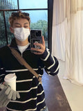 AIDASE  -  Winter Thiened Knitted Stripe Sweater Men Outerwear Lazy Zipper Collar Knitted Jaet Faion College Sle Youth Vitali aidase-shop